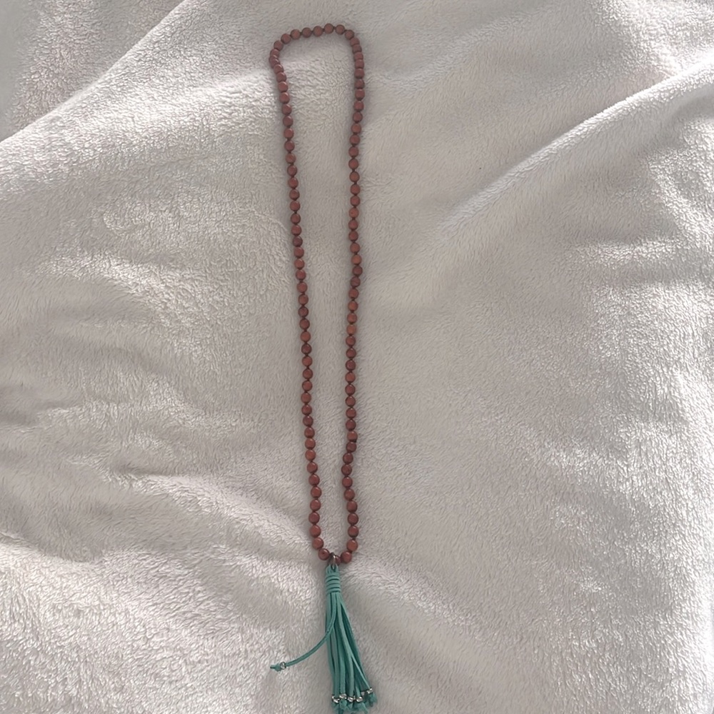 Reddish brown and turquoise tassel necklace